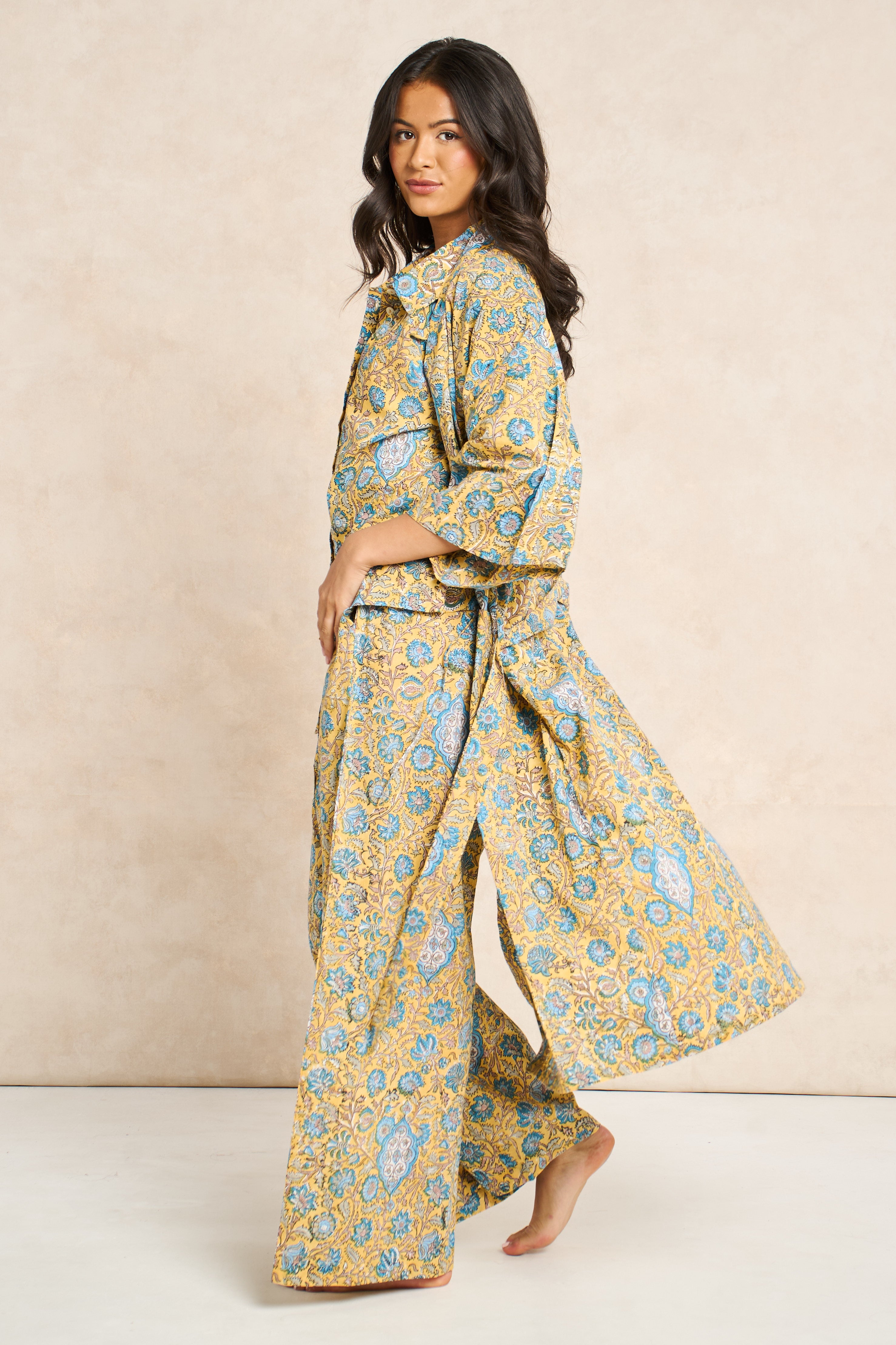 Saffron Block Print Cotton Bathrobe