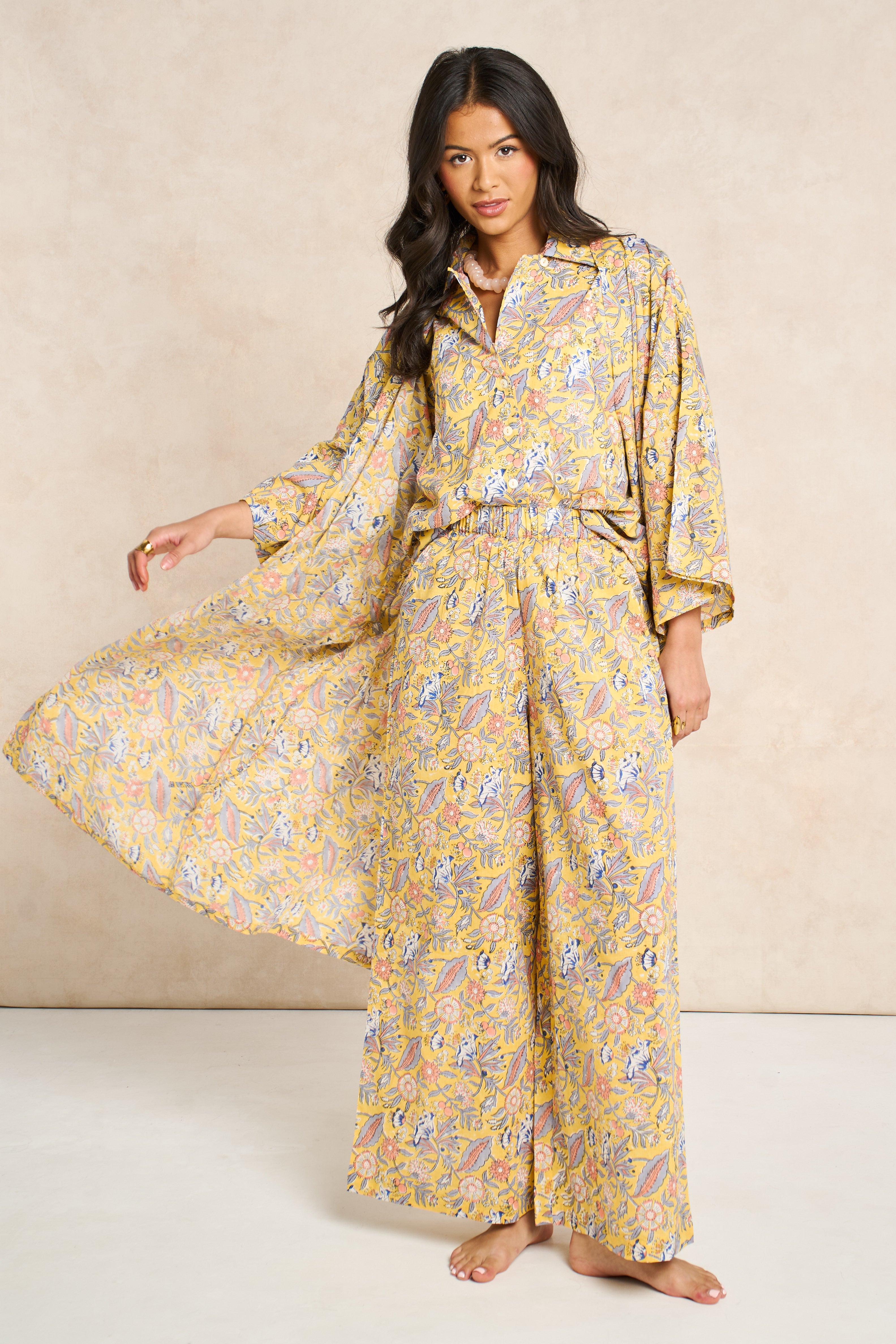 Saffron Block Print Cotton Bathrobe