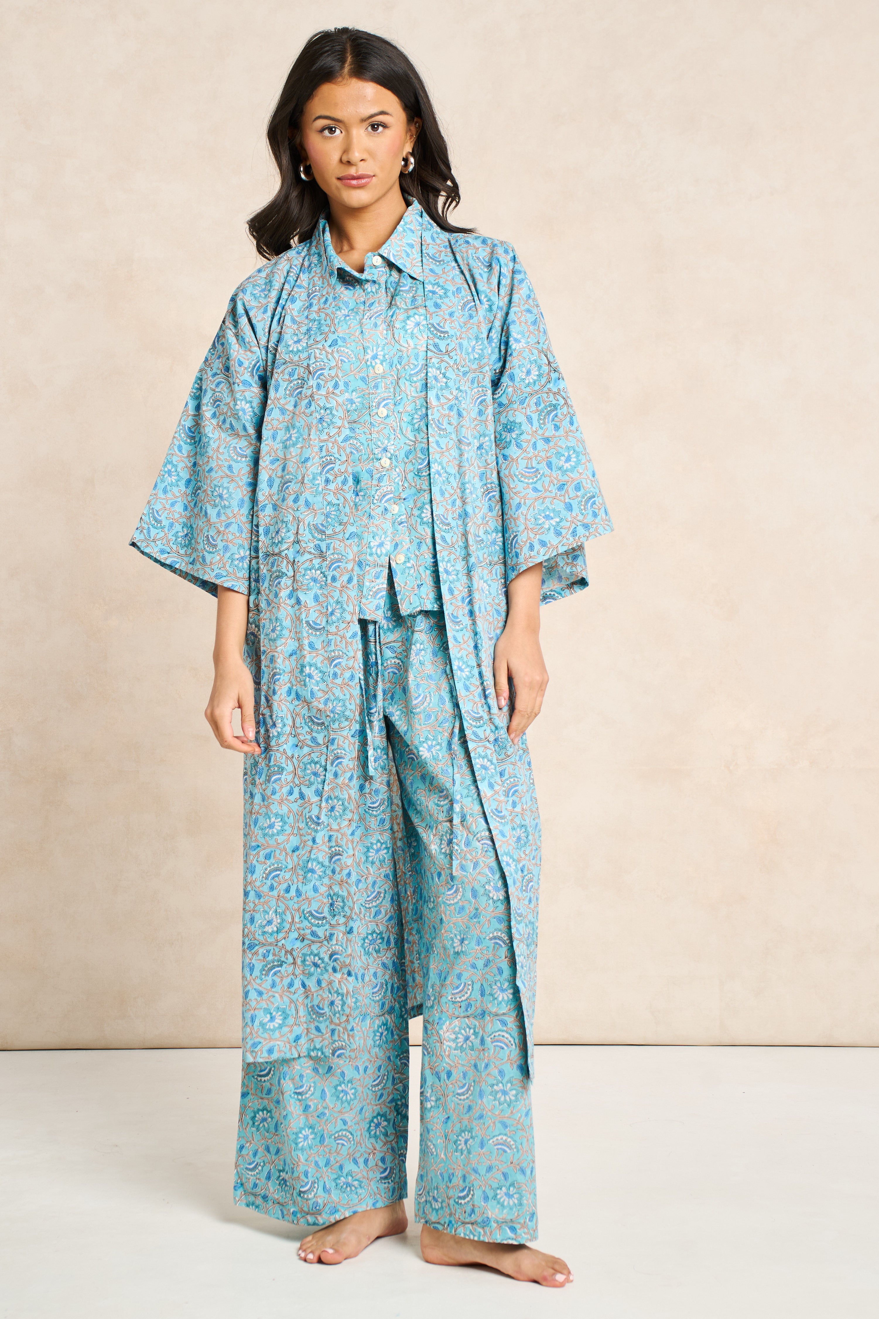 Iris Block Print Cotton Bathrobe