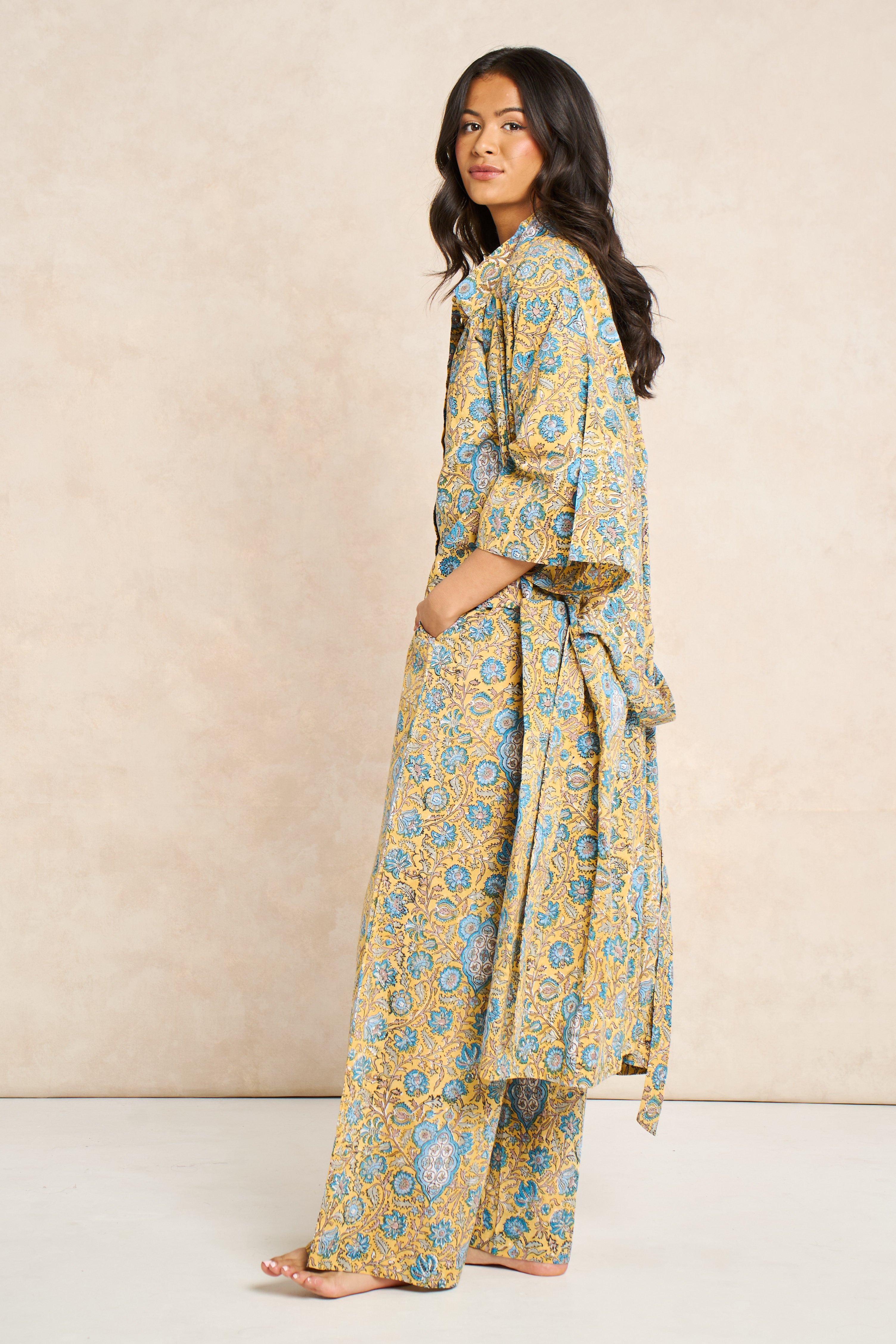 Saffron Block Print Cotton Bathrobe
