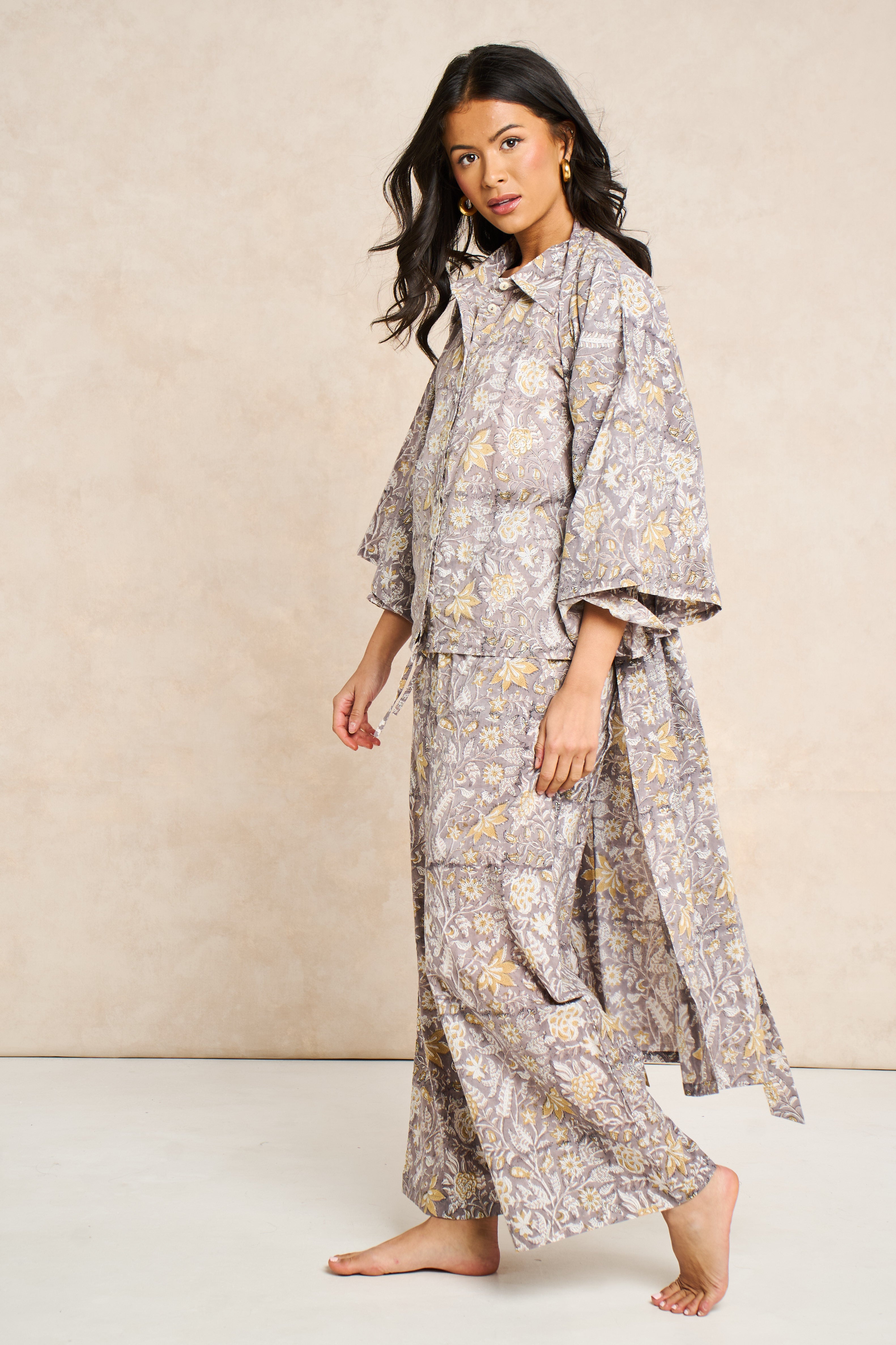 Pearl Block Print Cotton Bathrobe