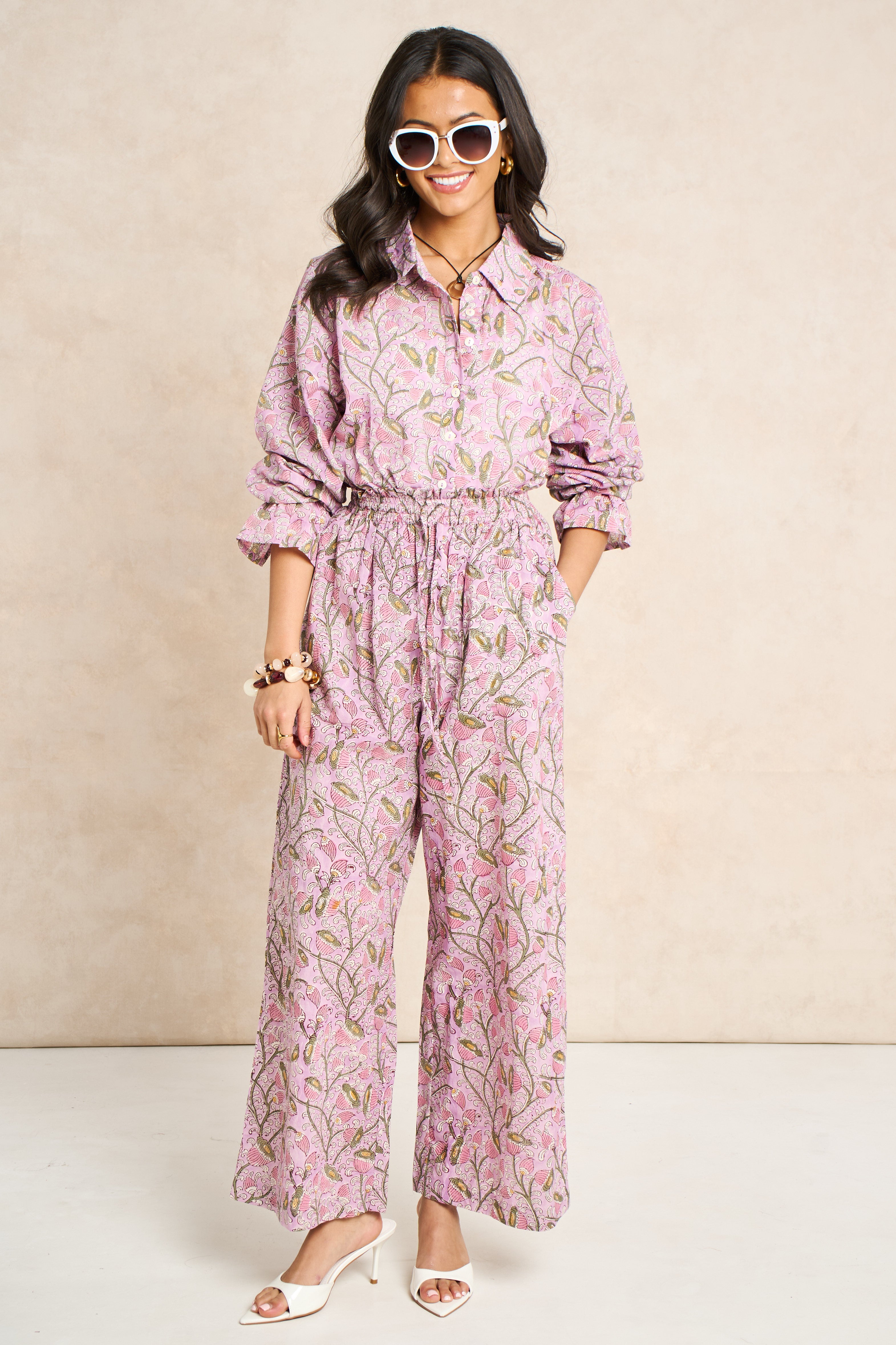 Wisteria Lilac & Blush Block Print Matching Set