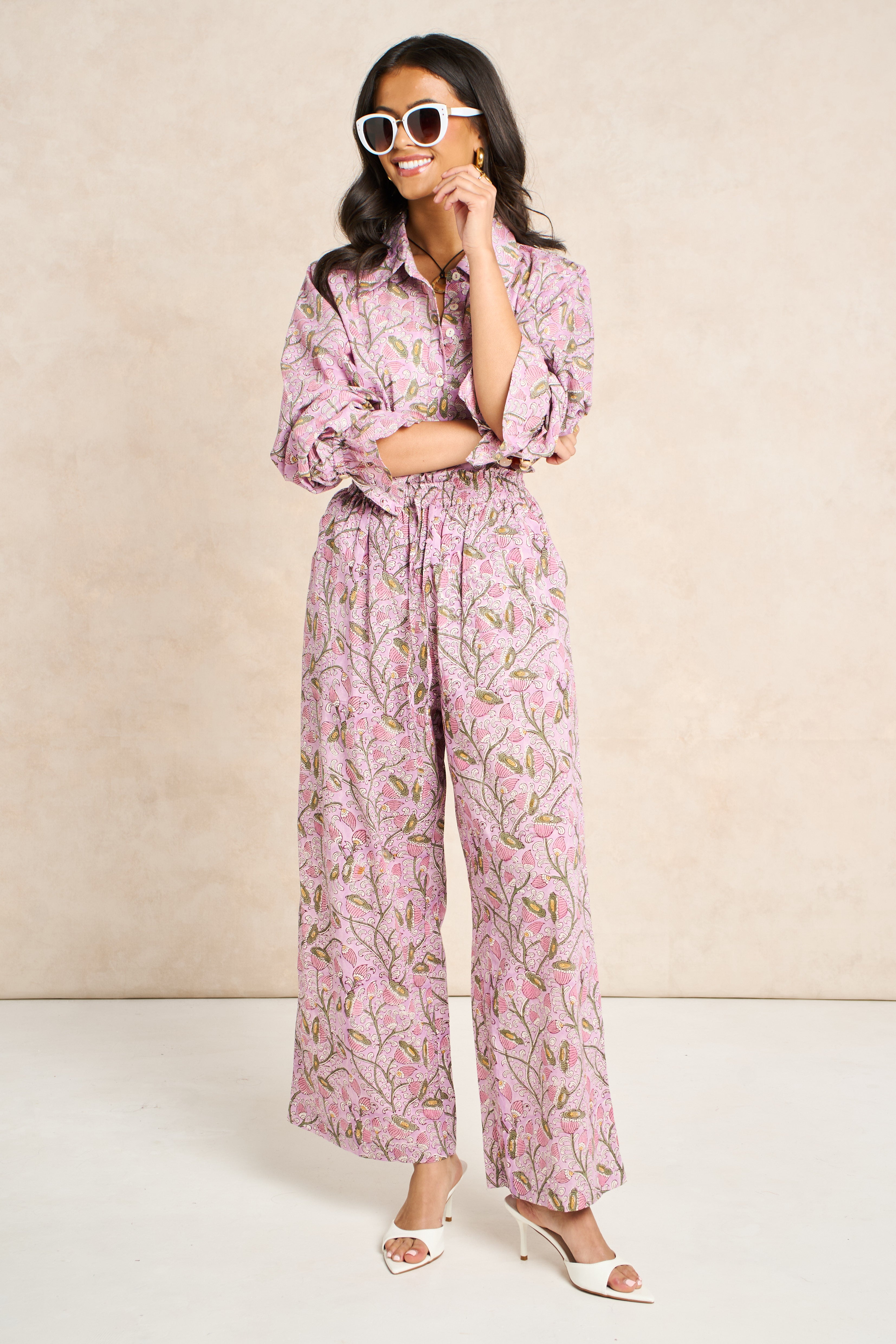 Wisteria Lilac & Blush Block Print Matching Set