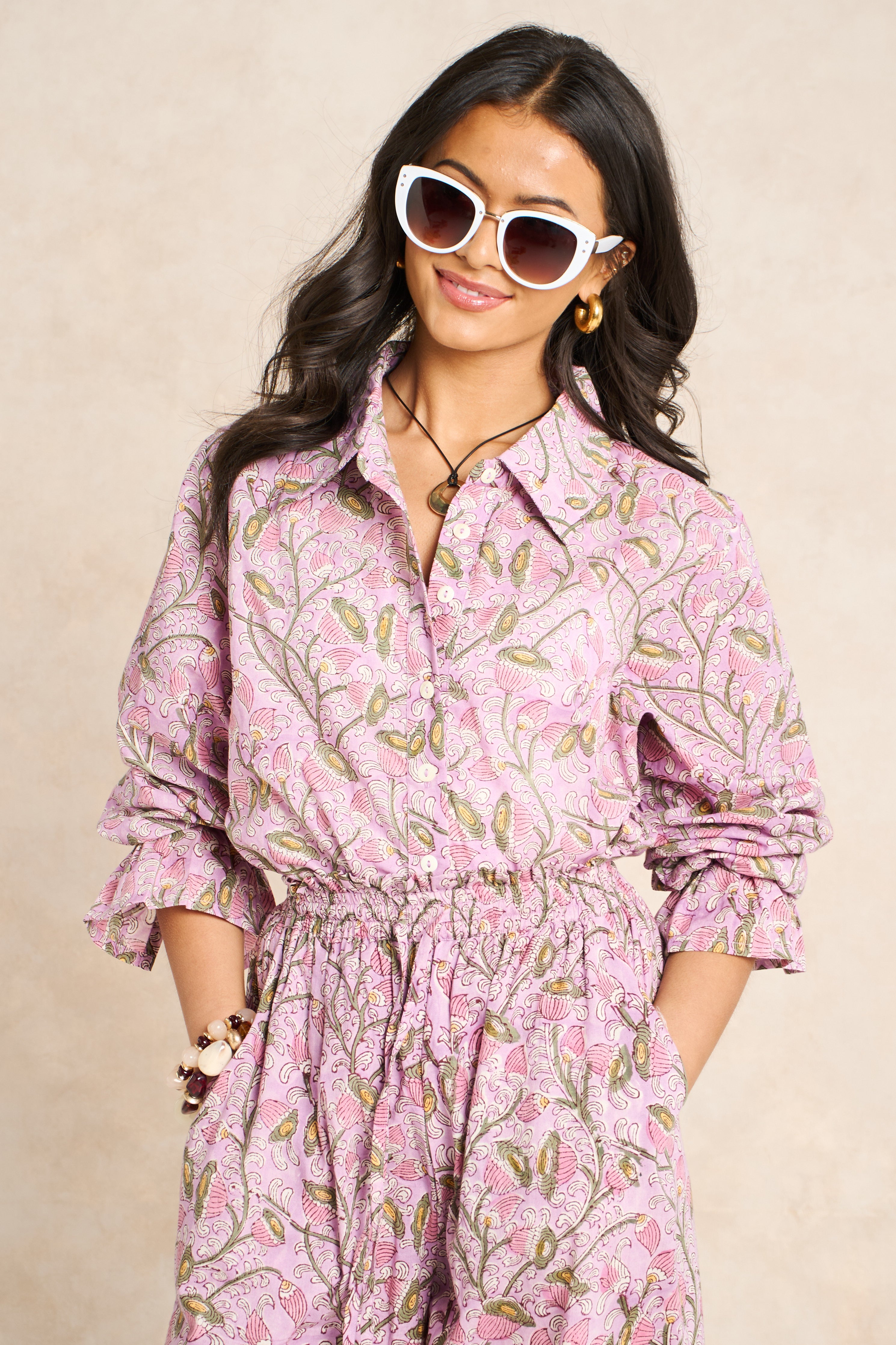 Wisteria Lilac & Blush Block Print Matching Set