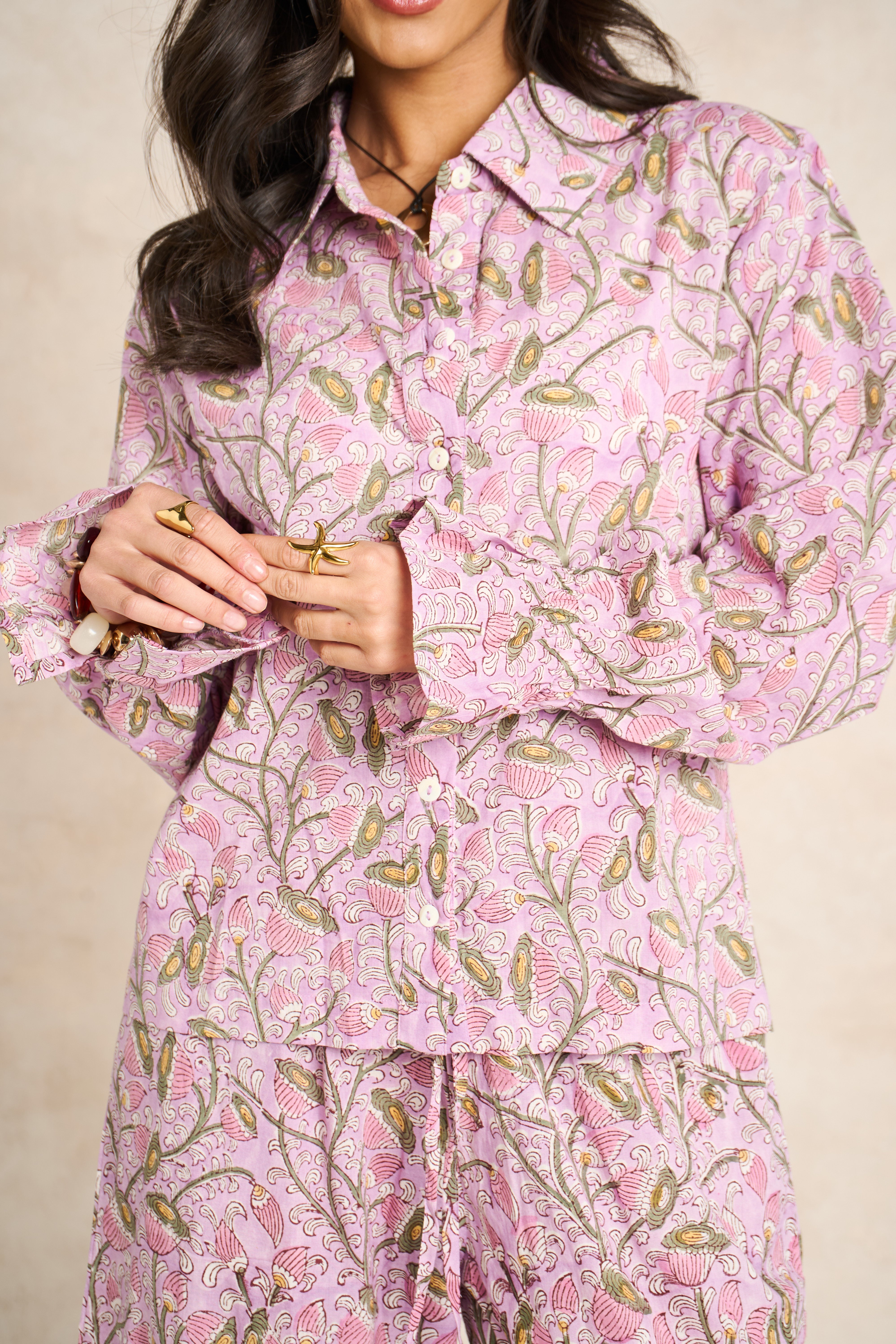 Wisteria Lilac & Blush Block Print Matching Set