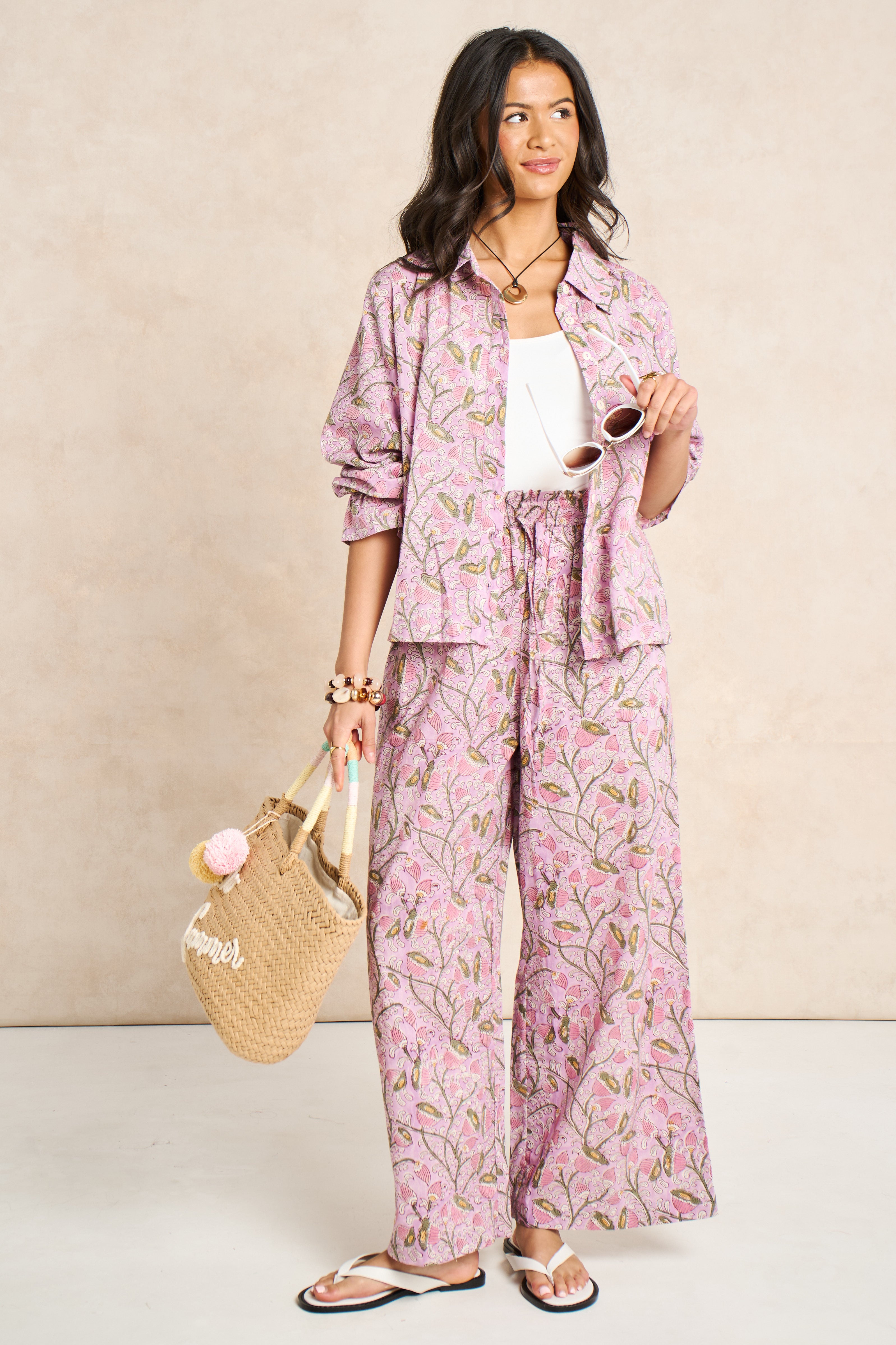 Wisteria Lilac & Blush Block Print Matching Set