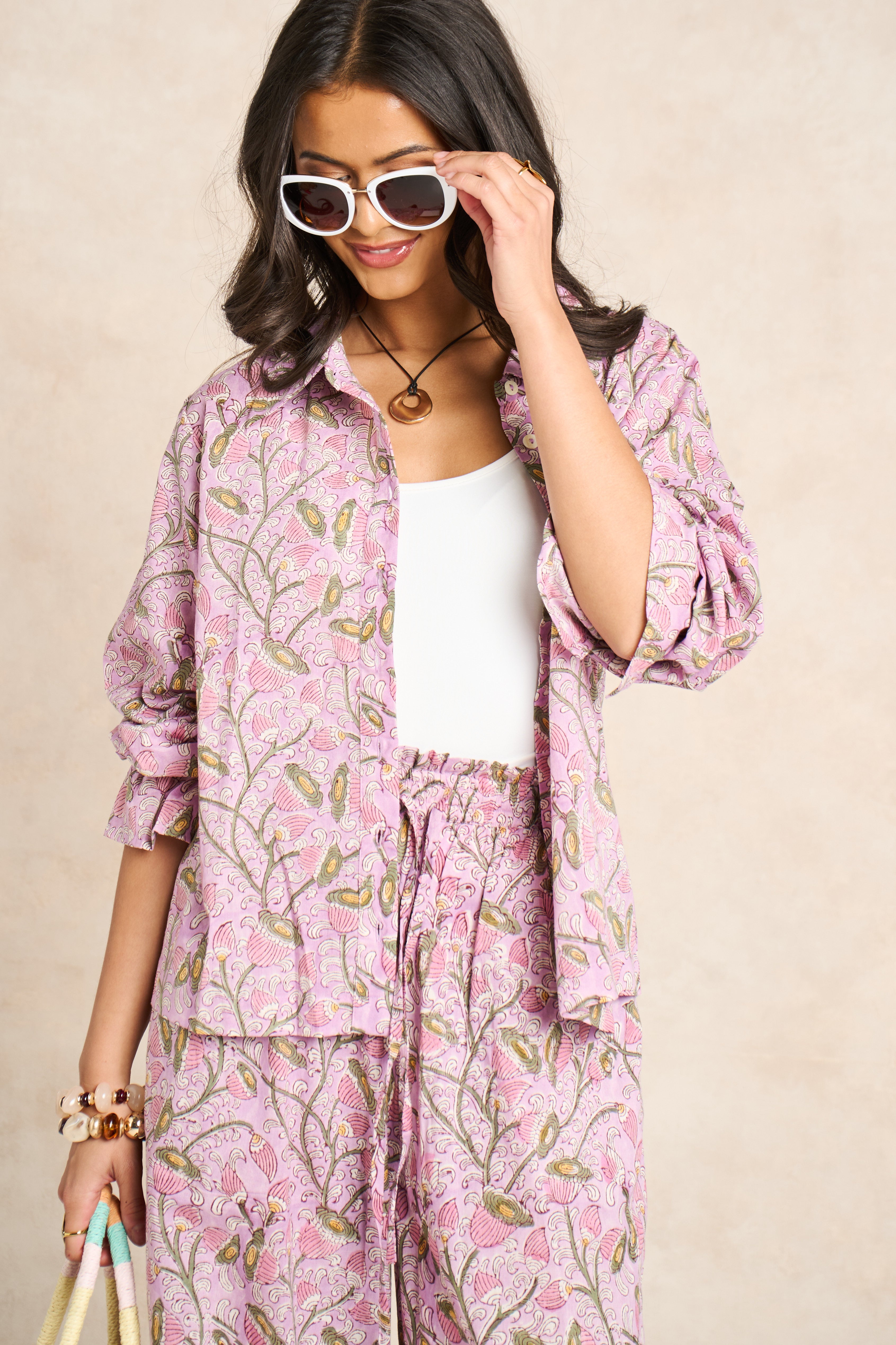 Wisteria Lilac & Blush Block Print Matching Set