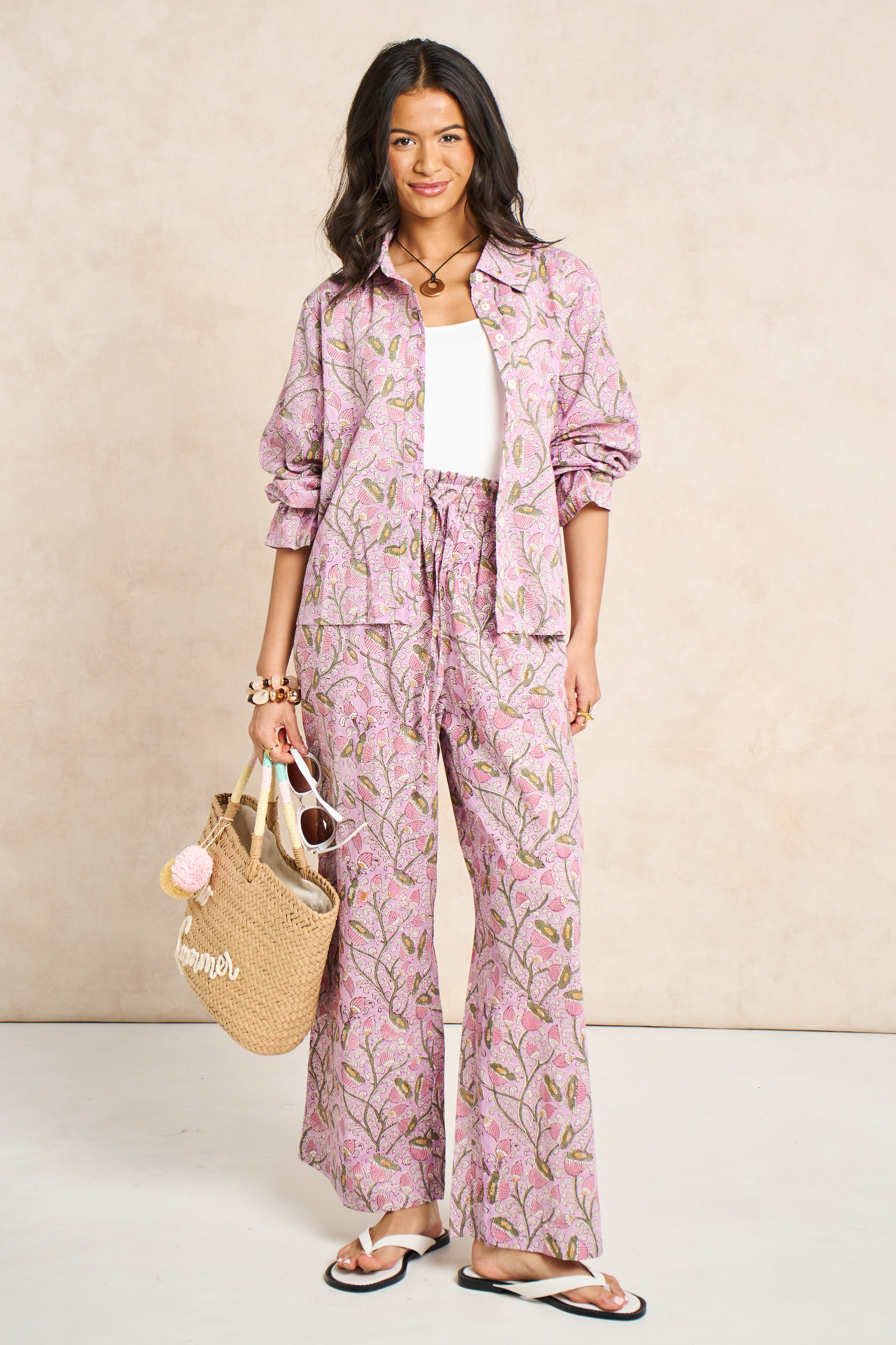 Wisteria Lilac & Blush Block Print Matching Set