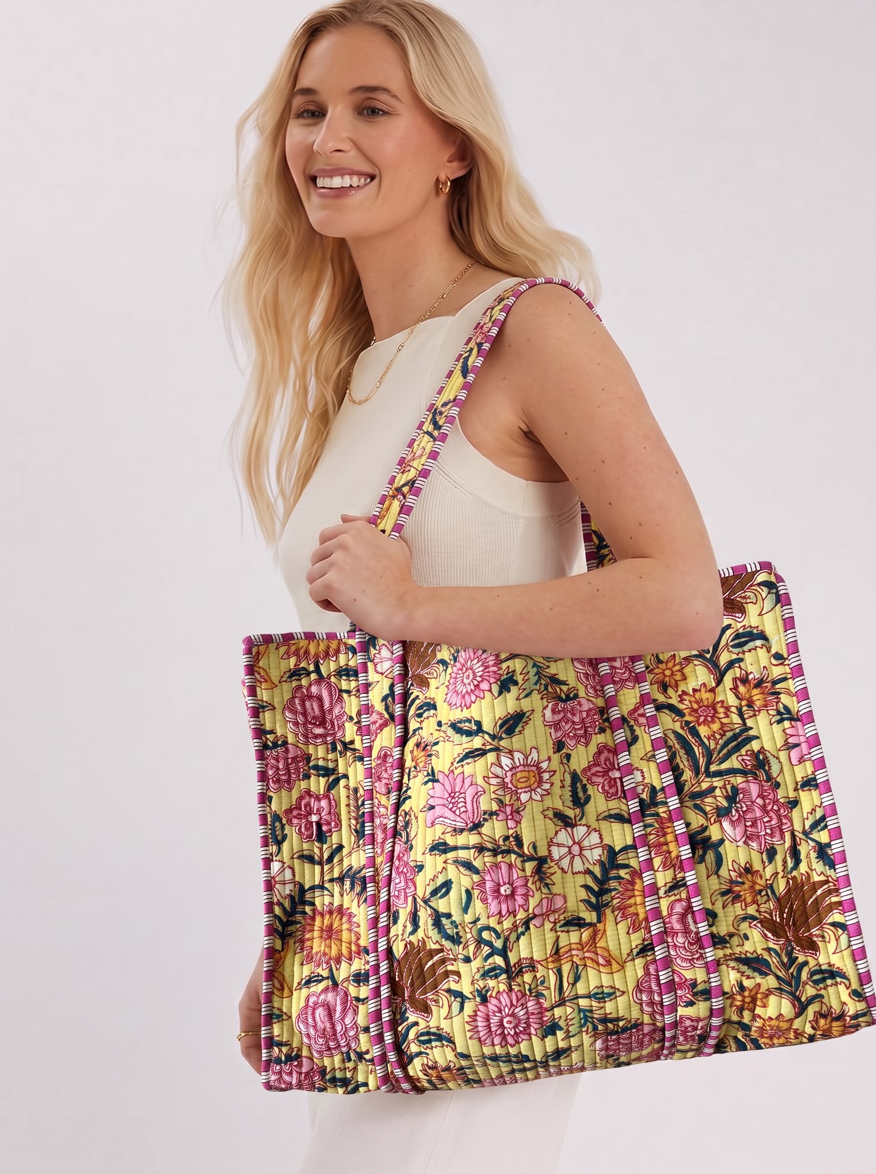 Cotton Tote & Toiletry Quilt Block Print Bag Set