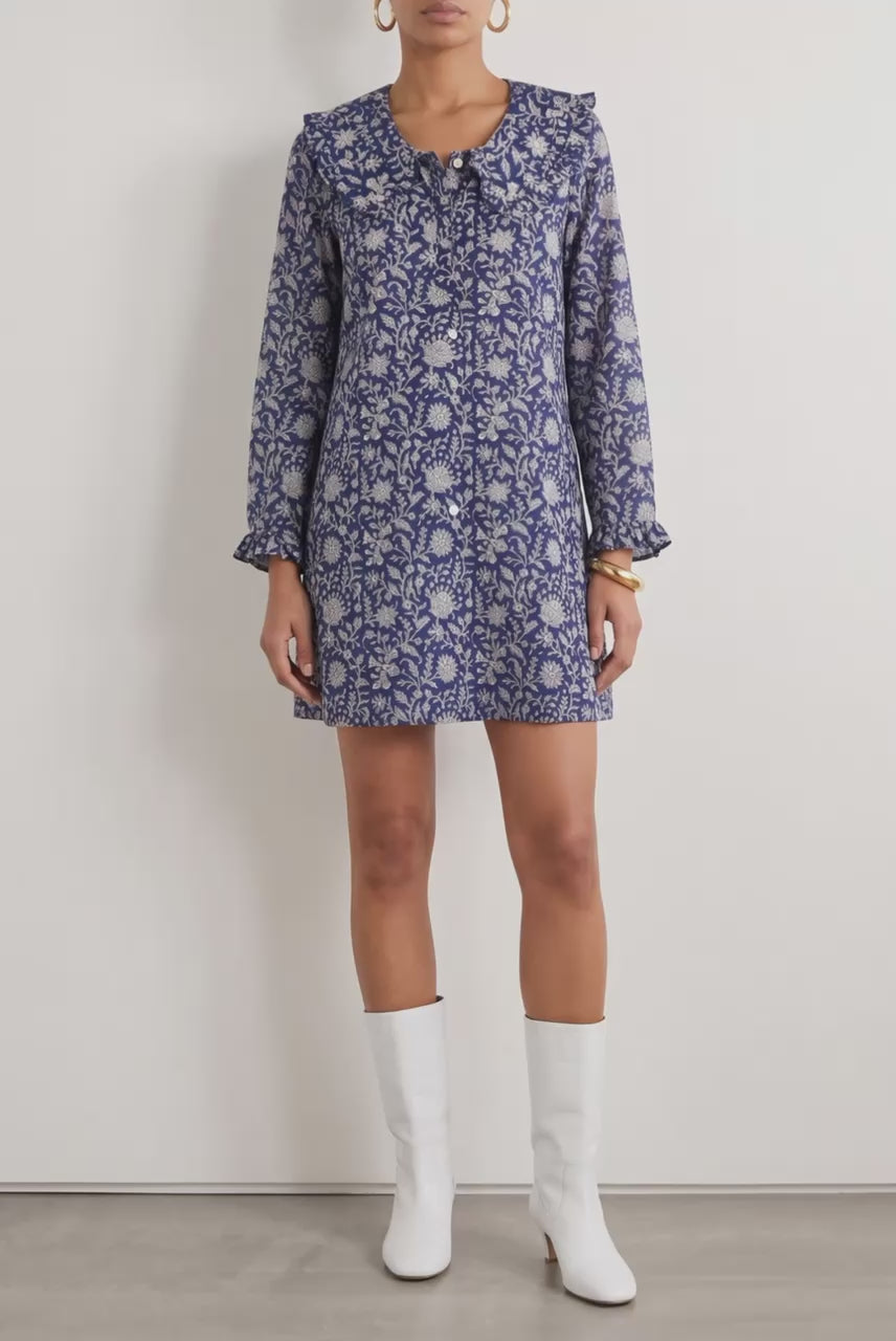 Cornflower Ruffle Collared Cotton Dress Mini