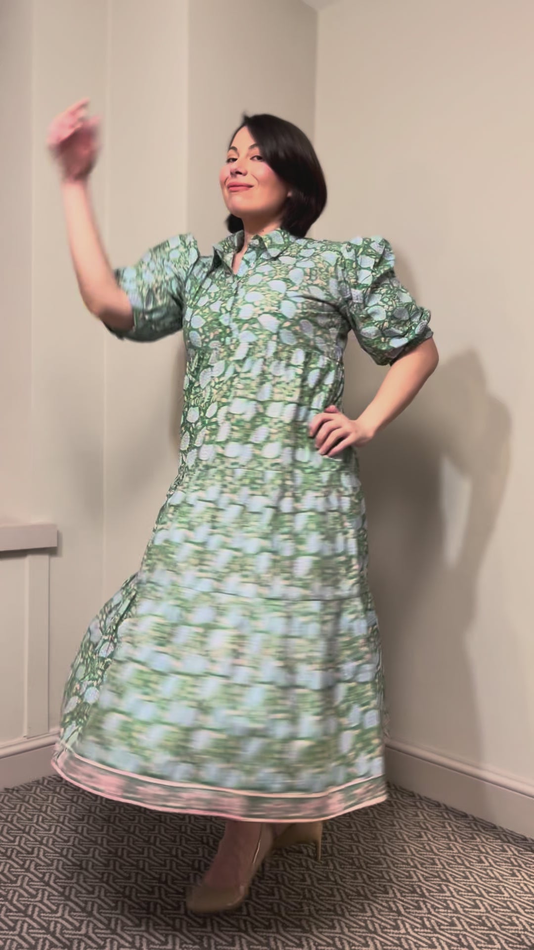Diana Block Print Cotton Midi Dress With Sleeves