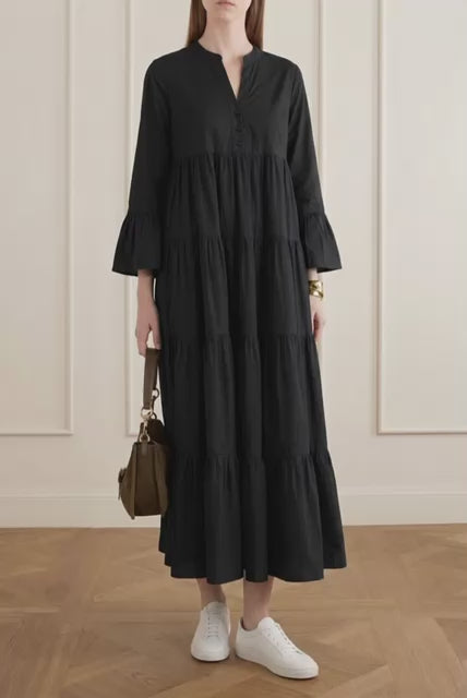 Raven Cotton Poplin Maxi Dress Black
