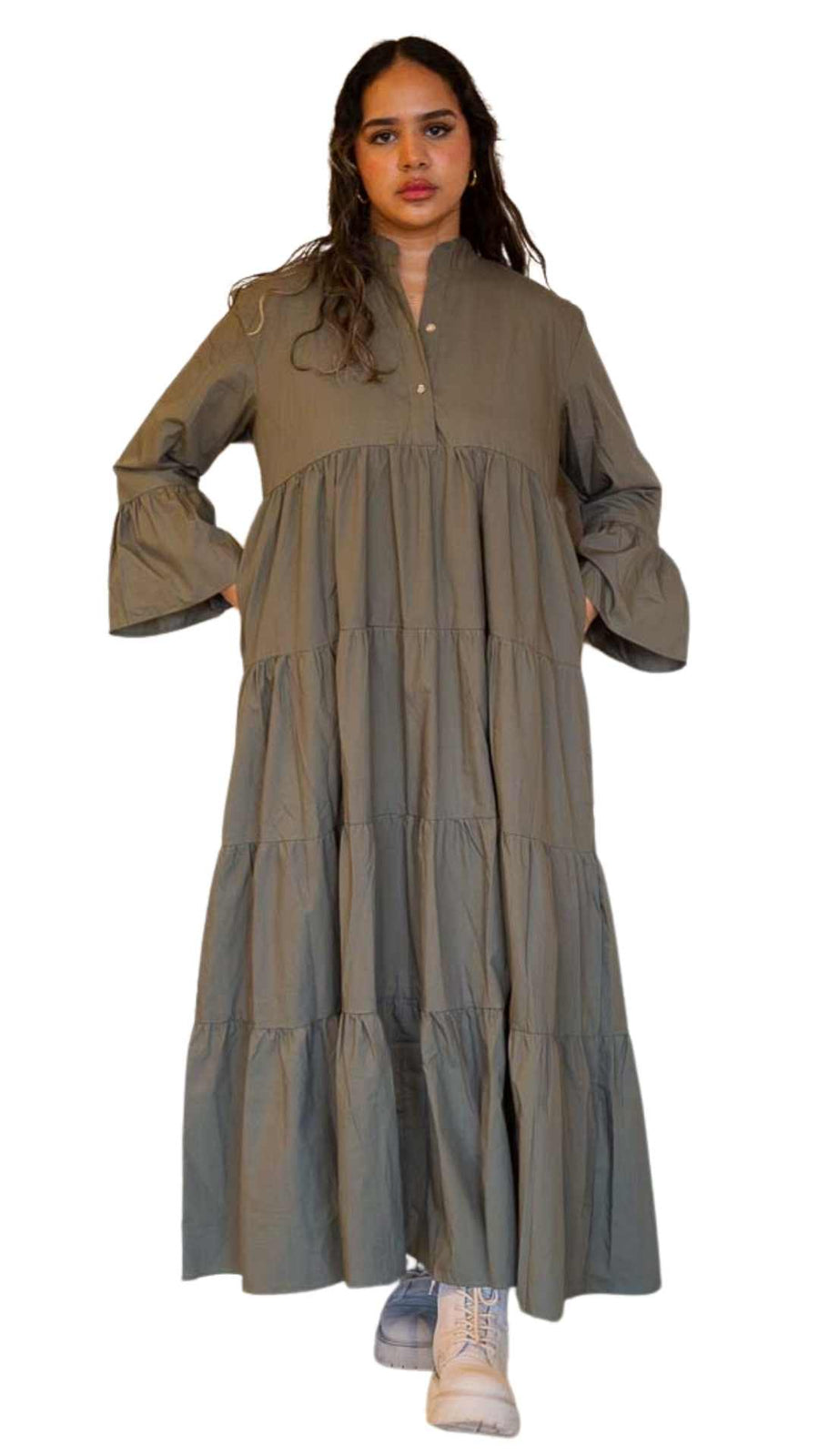 Brandy Cotton Maxi Petite Dress With Sleeves