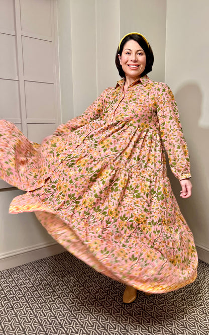 Emma Block Print Cotton Maxi Dress With Full Sleeves