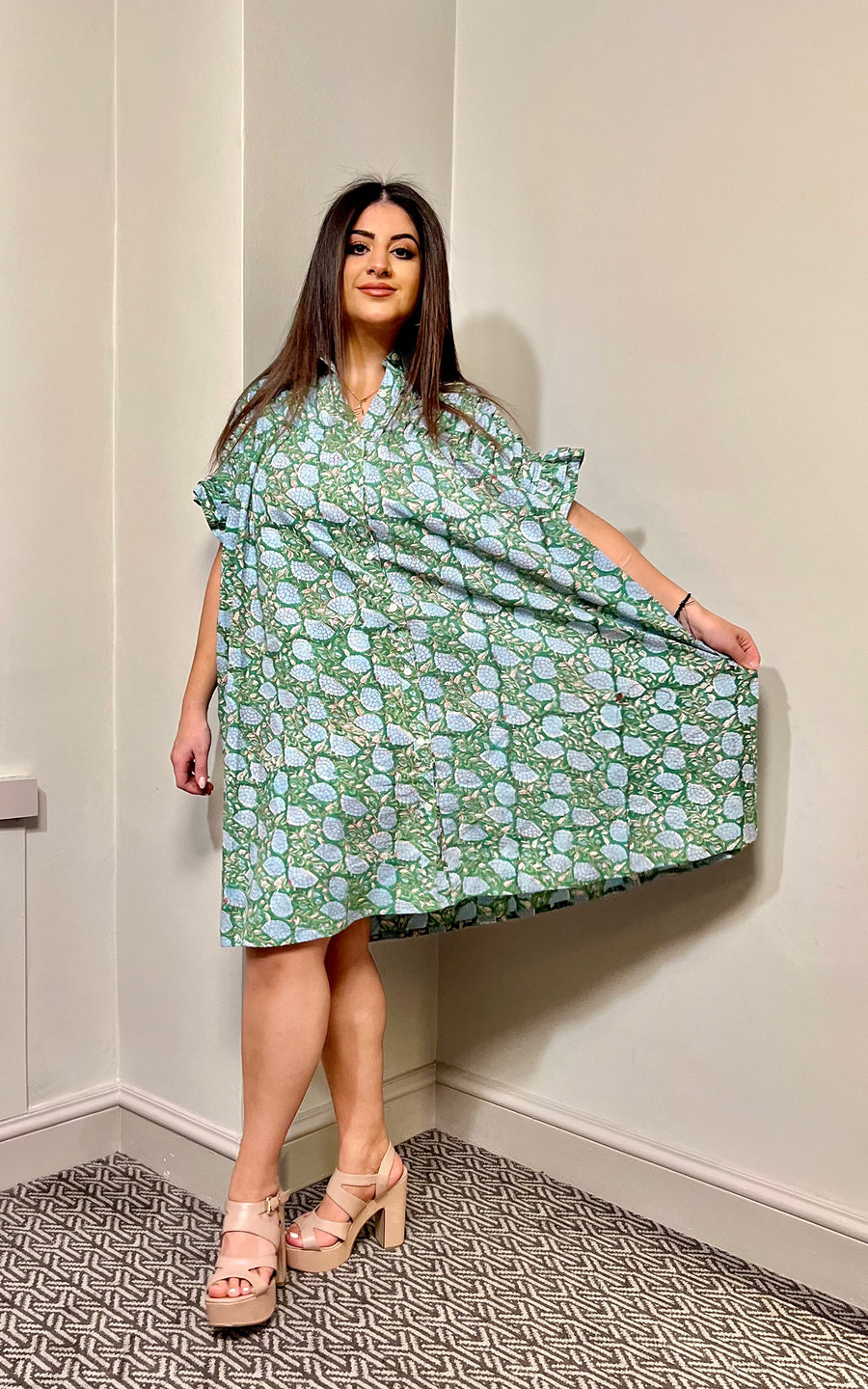 Diana Midi Smock Block Print Dress- Preorder