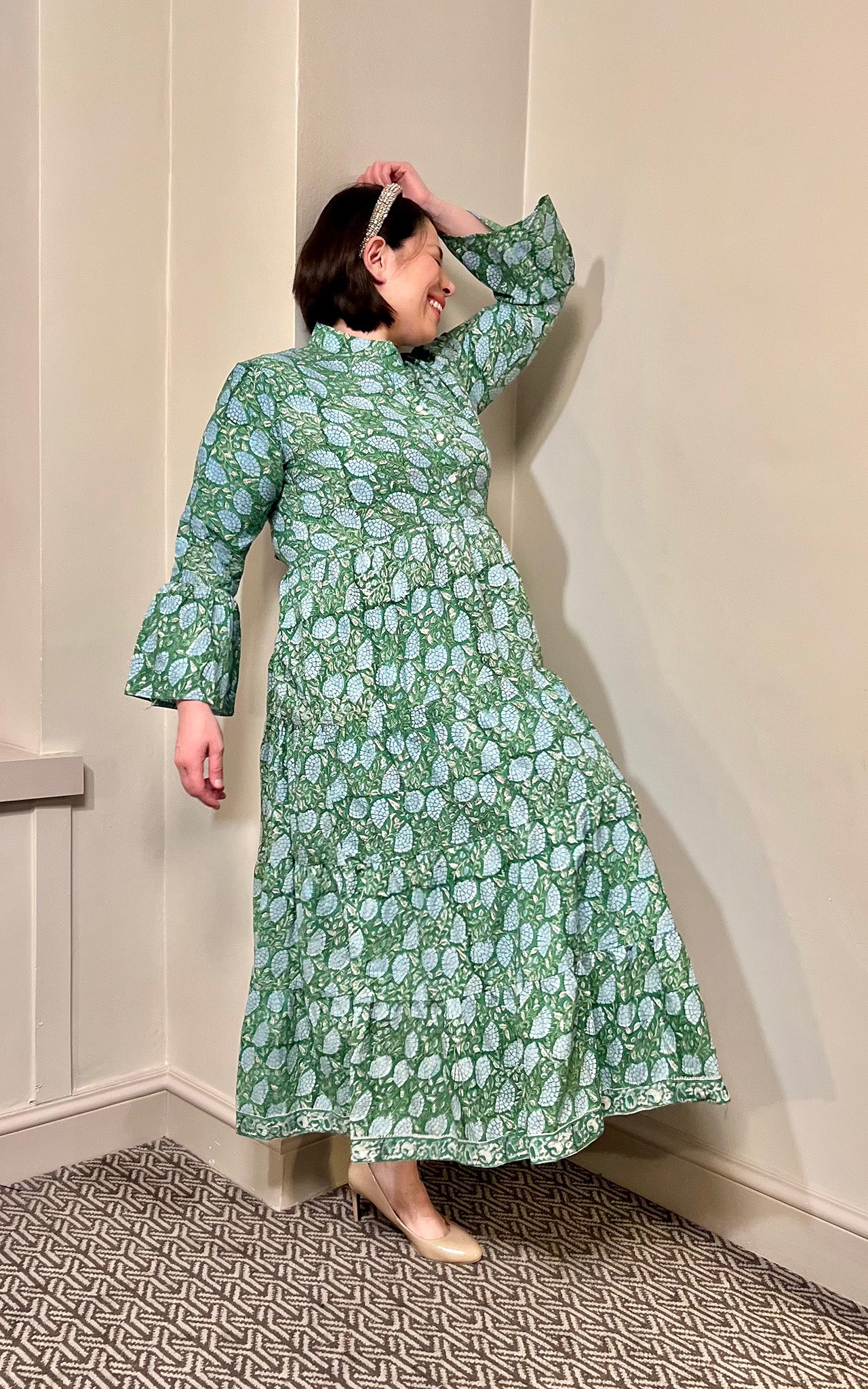 Diana Block Print Maxi Bell Sleeves Dress