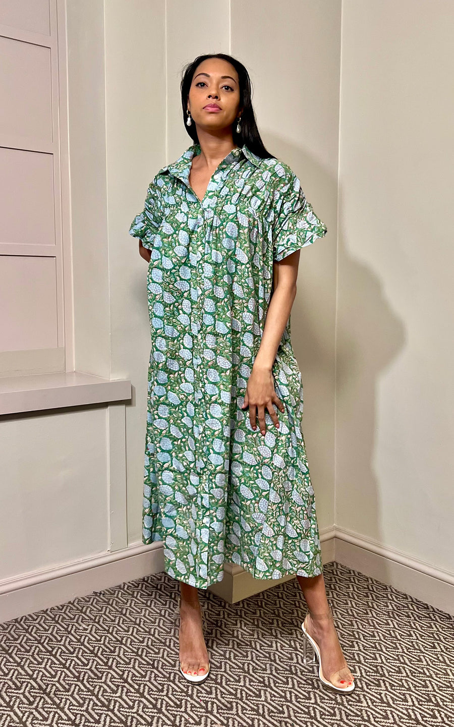 Diana Midi Smock Block Print Dress- Preorder